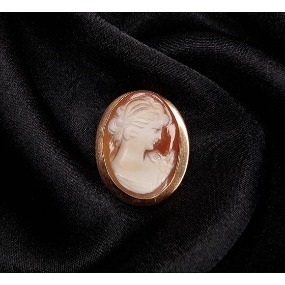 Vintage Shell Cameo Brooch Pendant With Intricate Carved Woman Silhouette - Picture 4 of 6